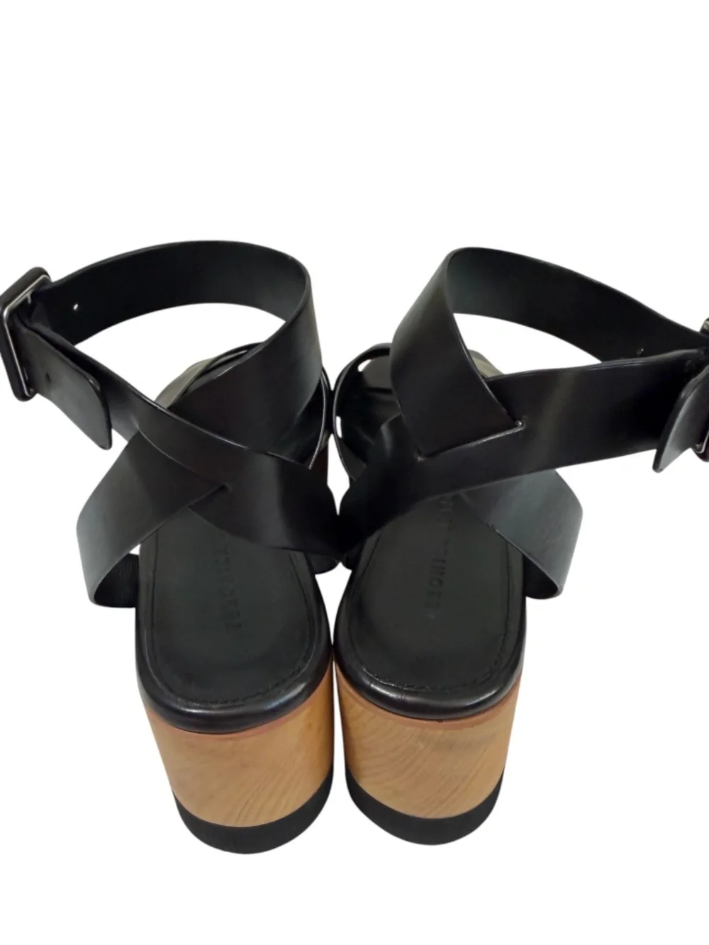 Veronica Beard Jayne Black Leather Platform Ankle Strap Sandals Size 7.5